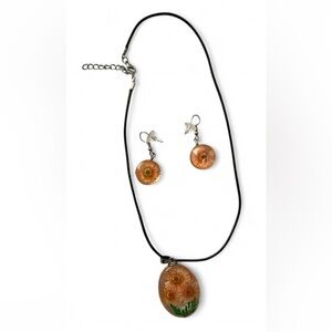 Sunflower Resin Necklace and Earrings Bundle (2 piece set)